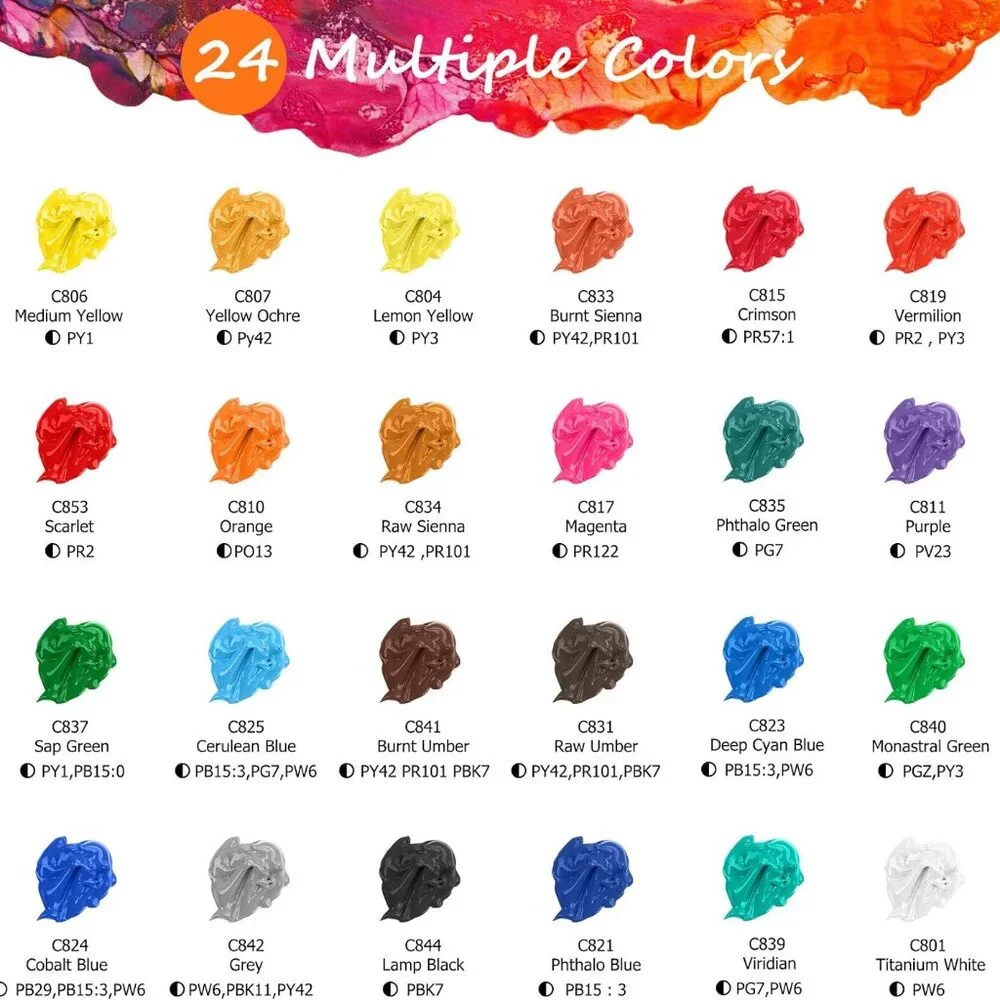 NEW 24 Colors Caliart Acrylic Paint Set Paints with 12 Brushes Art Craft Supply